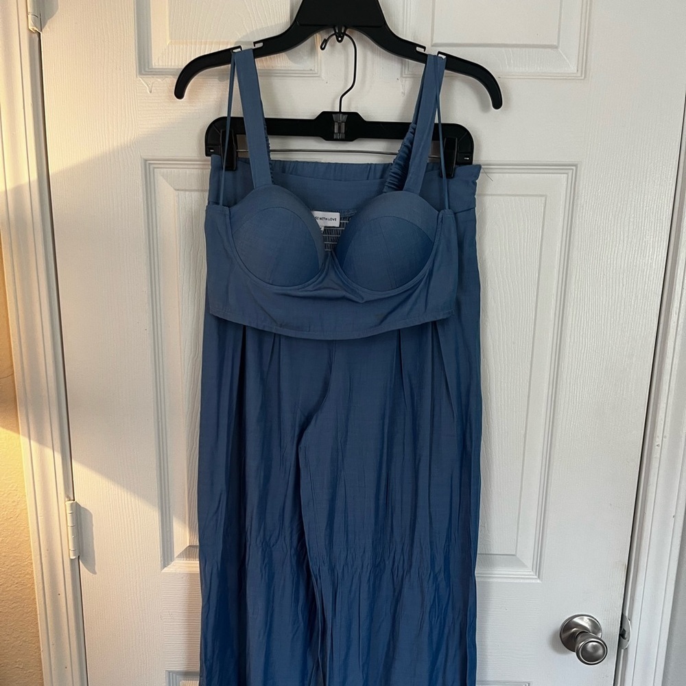 Light Blue 2 piece wide leg pant set Size M - Picture 2 of 6